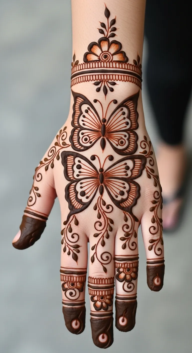 Twin butterfly mehndi on back hand