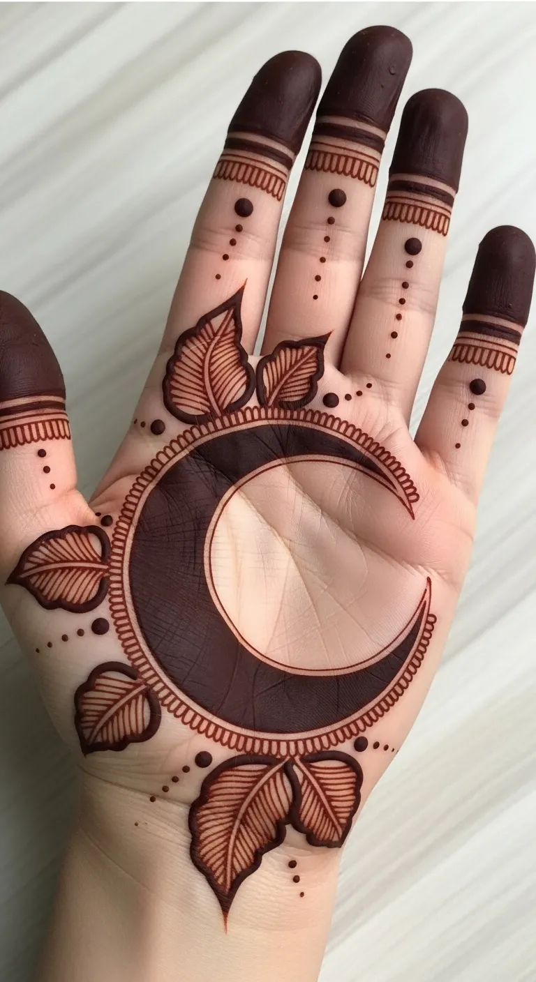 Arabic shaded chand mehndi with large leaves