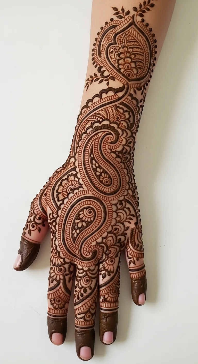 Best bharwa mehndi heavy paisley design