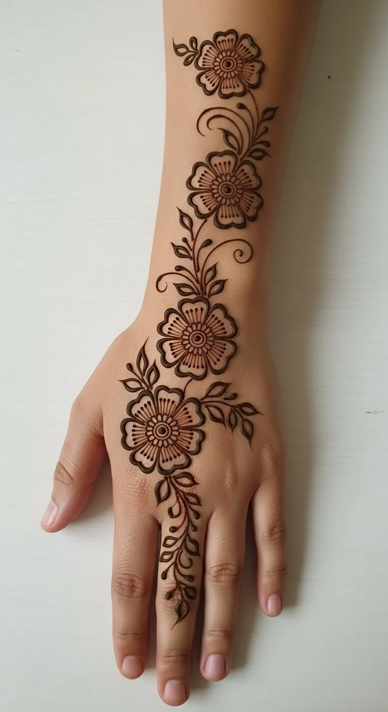 Best floral mehndi with clustered flowers and stem