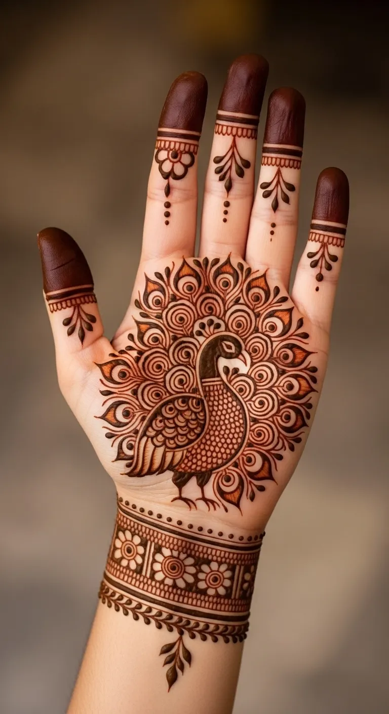 Beautiful peacock mehndi design for left hand
