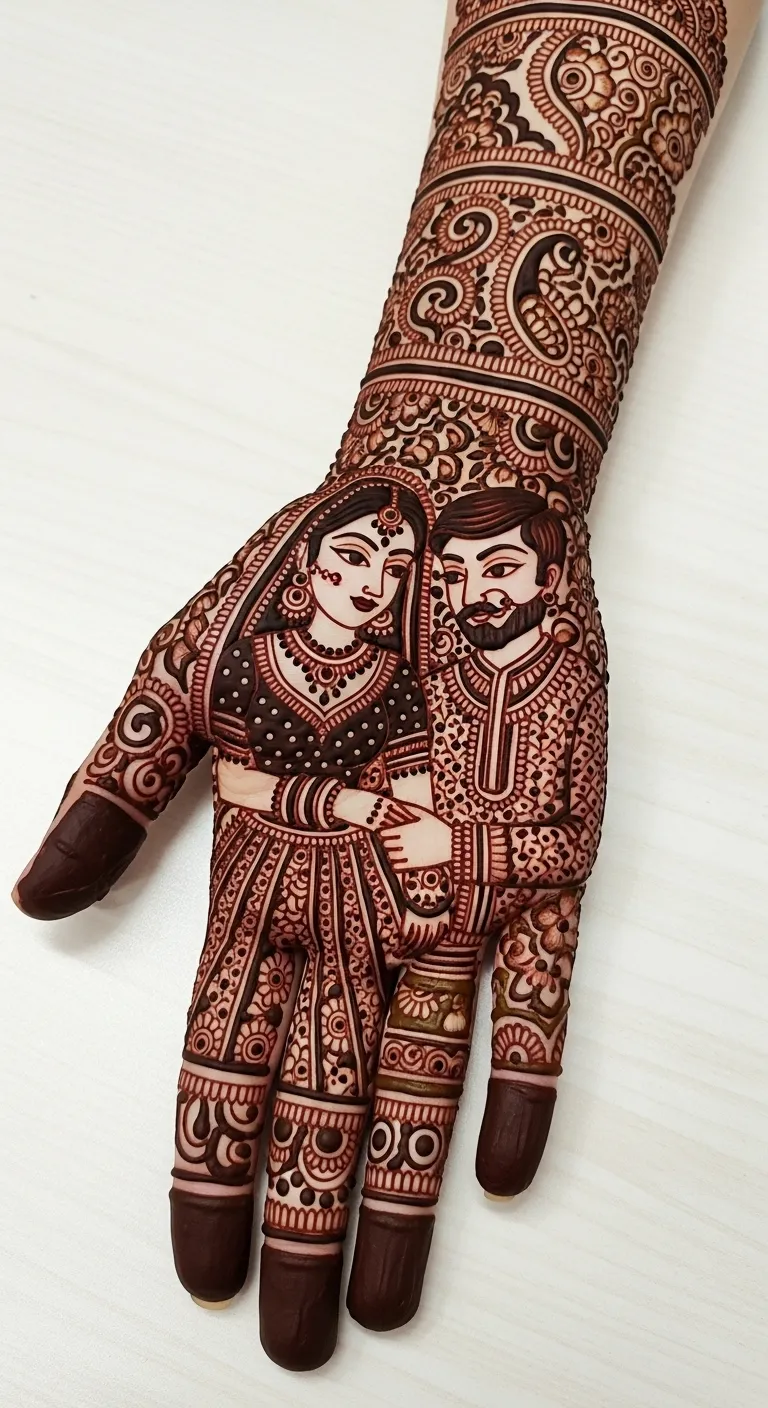 Bridal bharwa mehndi dulhan dulha motif design