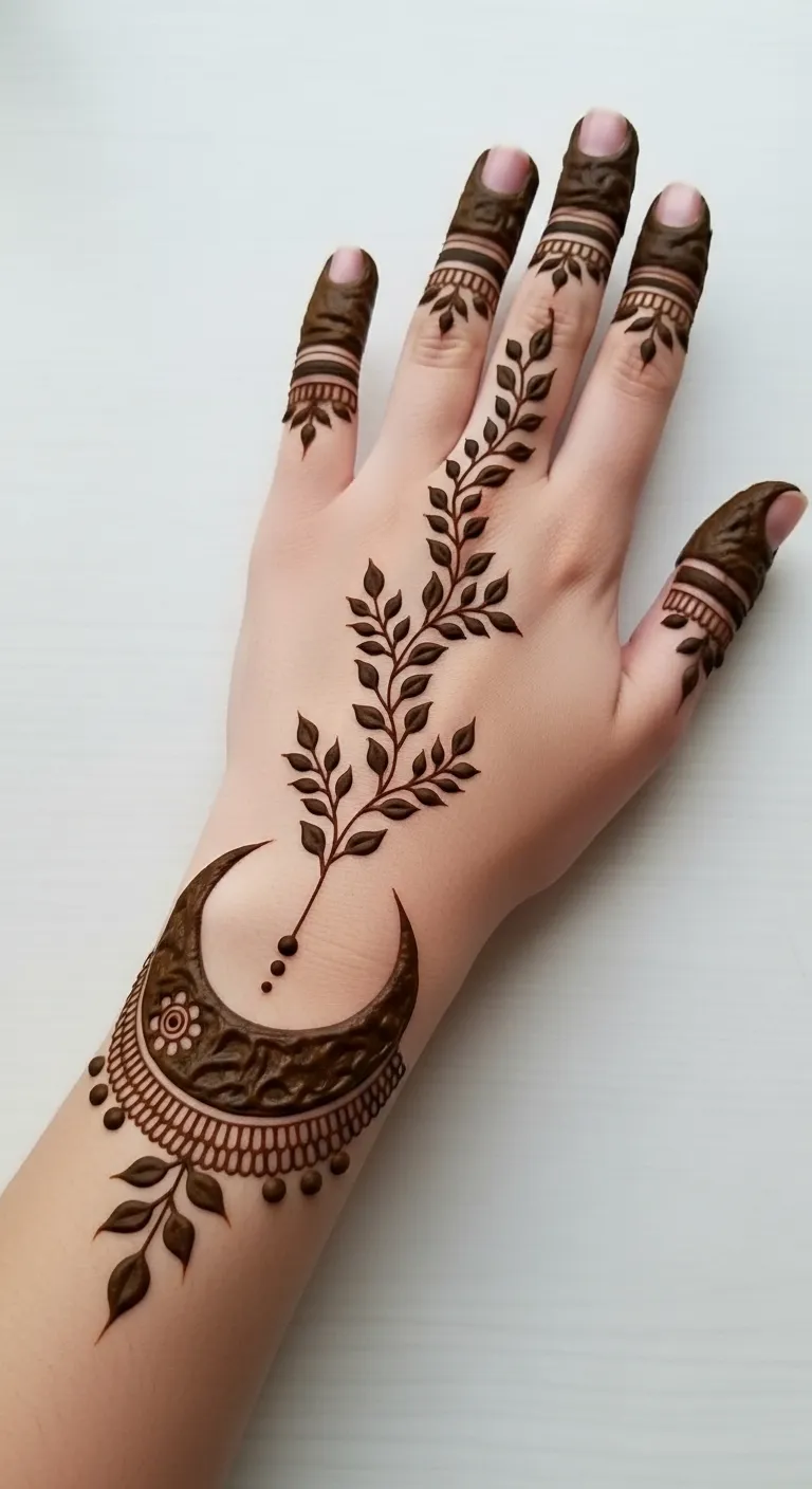 Chand mehndi on back hand wrist with vines