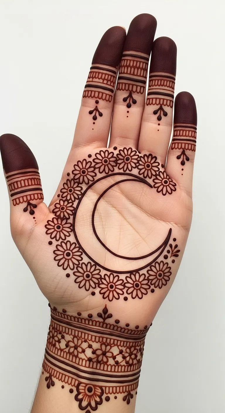 Chand mehndi with daisy flower ring