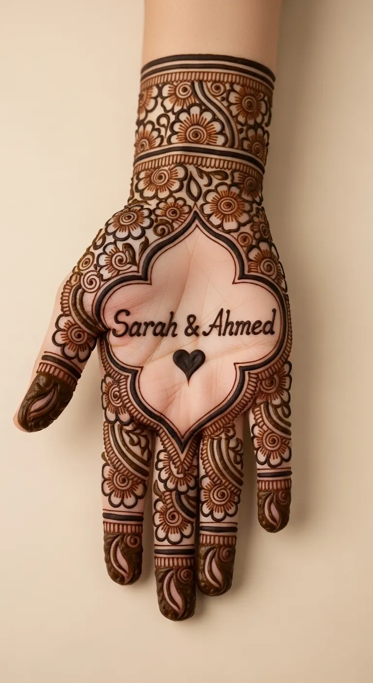 Couple name mehndi joined by heart