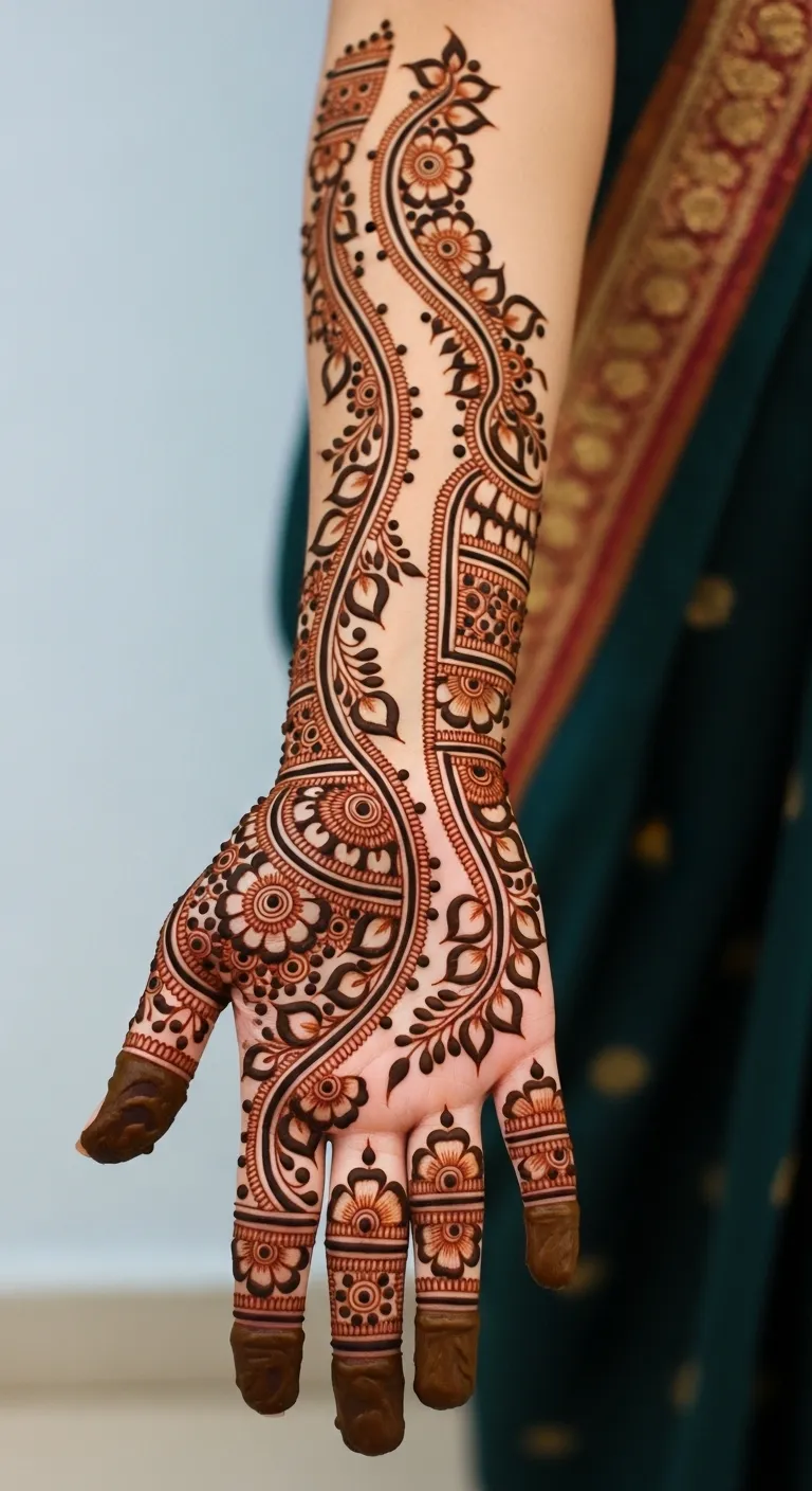 Diwali double bail mehndi with dot filling