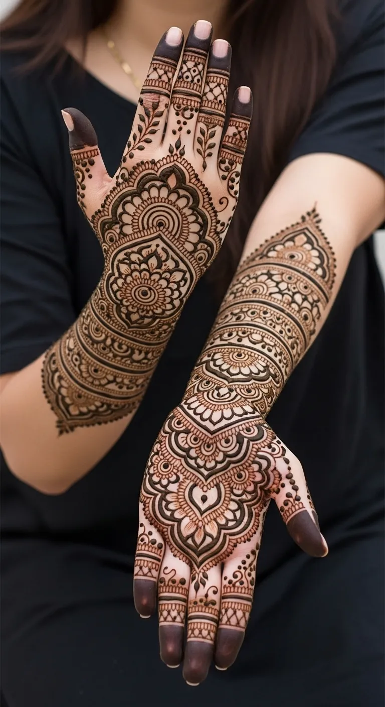Full hand bharwa mehndi paisley mandala combo