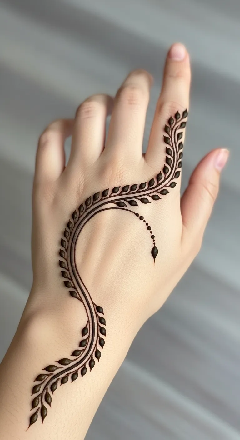 Half hand bail mehndi with thick single vine design