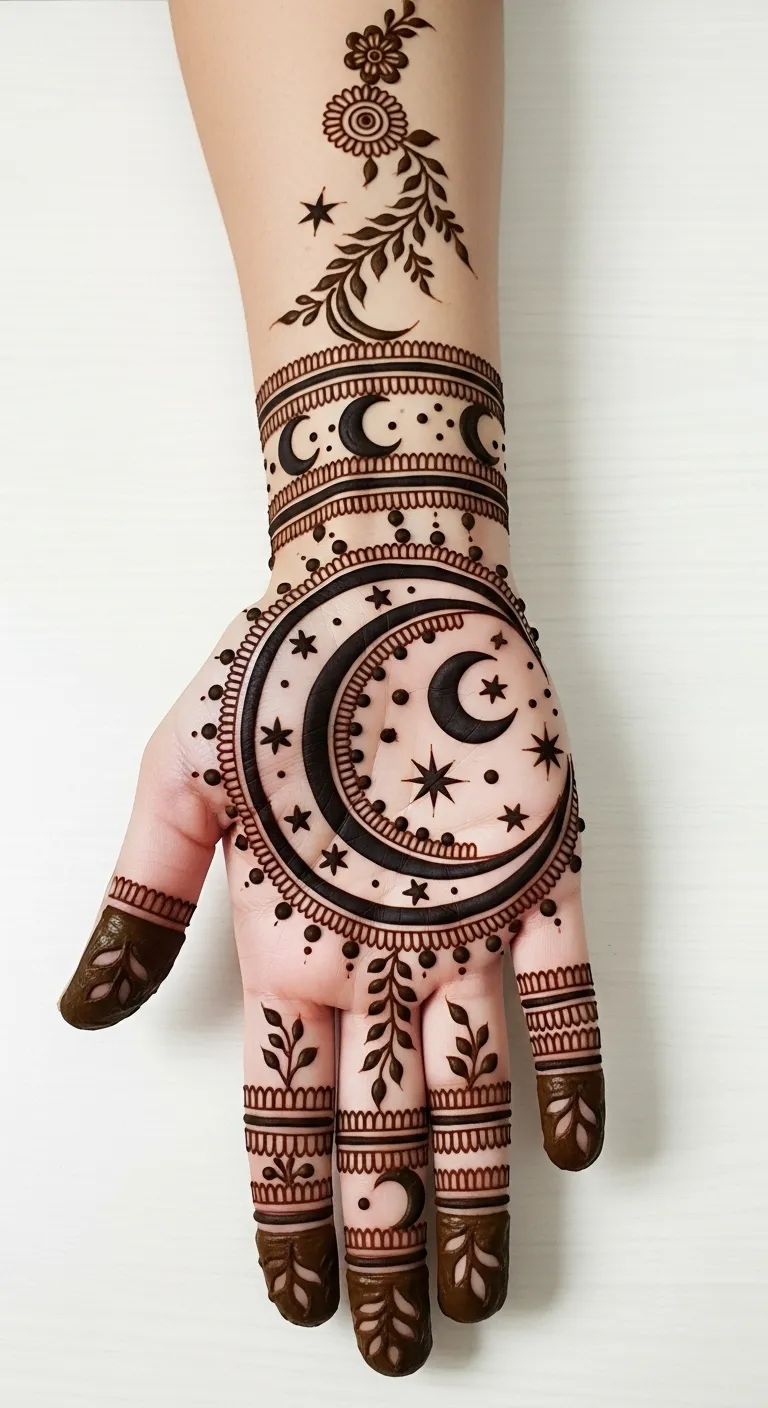 Half moon mehndi with negative space design
