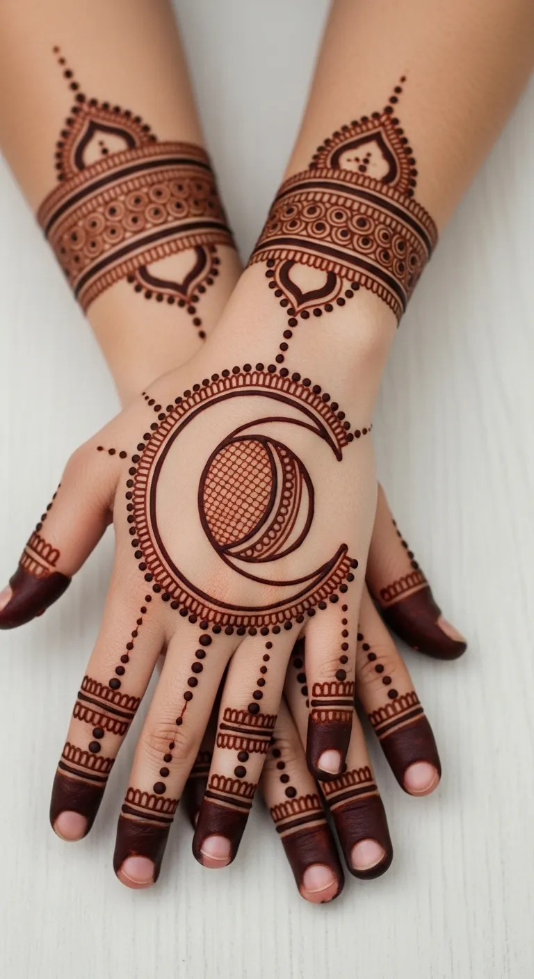 Karwa Chauth chand mehndi with chalni design