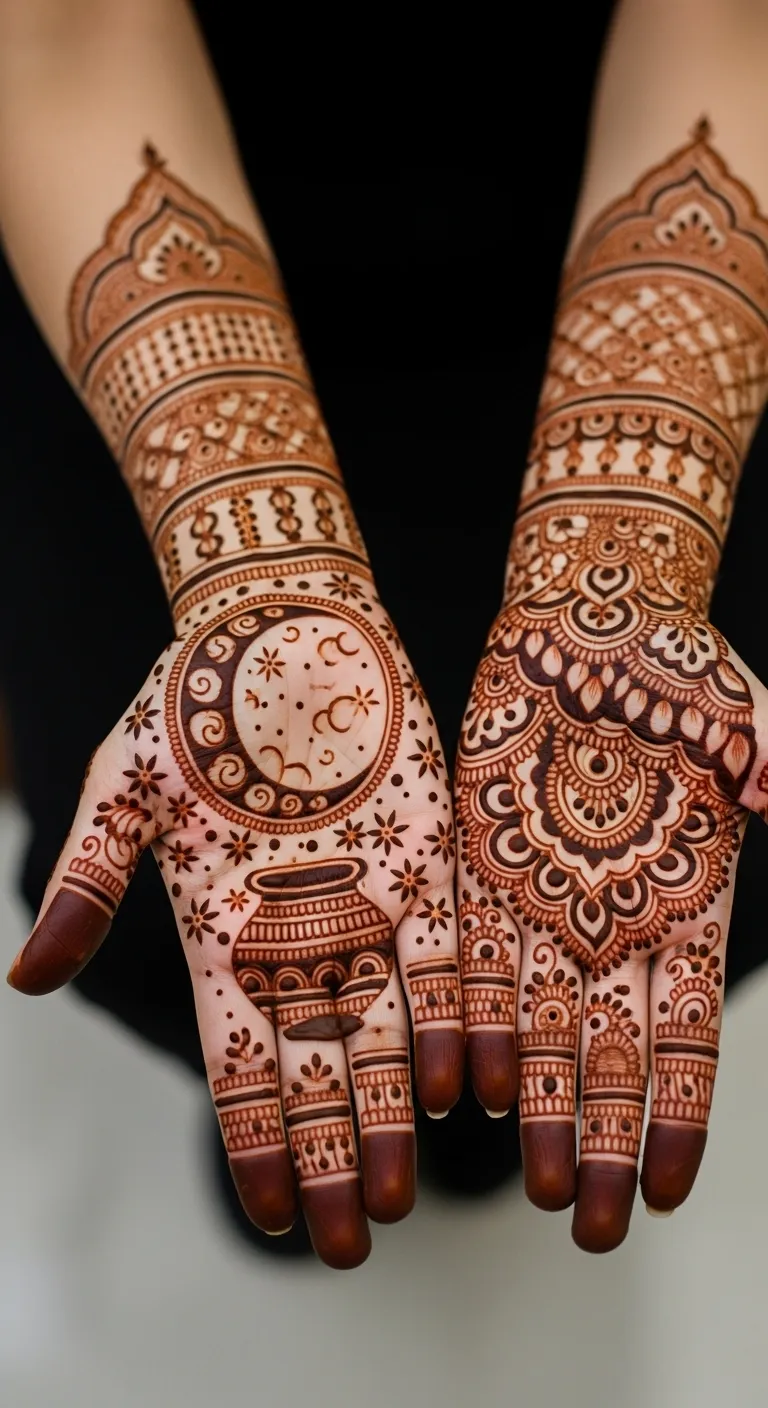 Karwa Chauth full moon mehndi with karwa pot