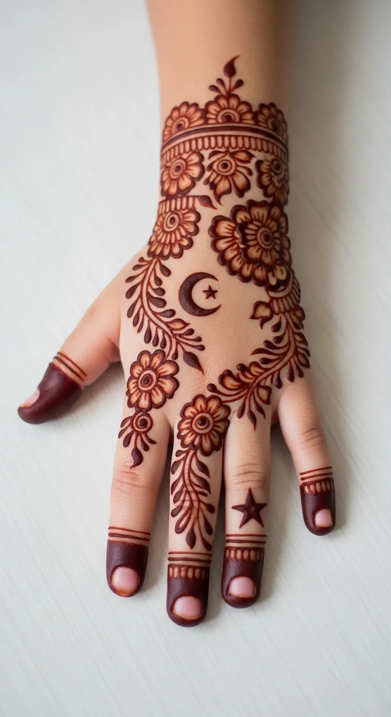 Kids chand mehndi on finger with star