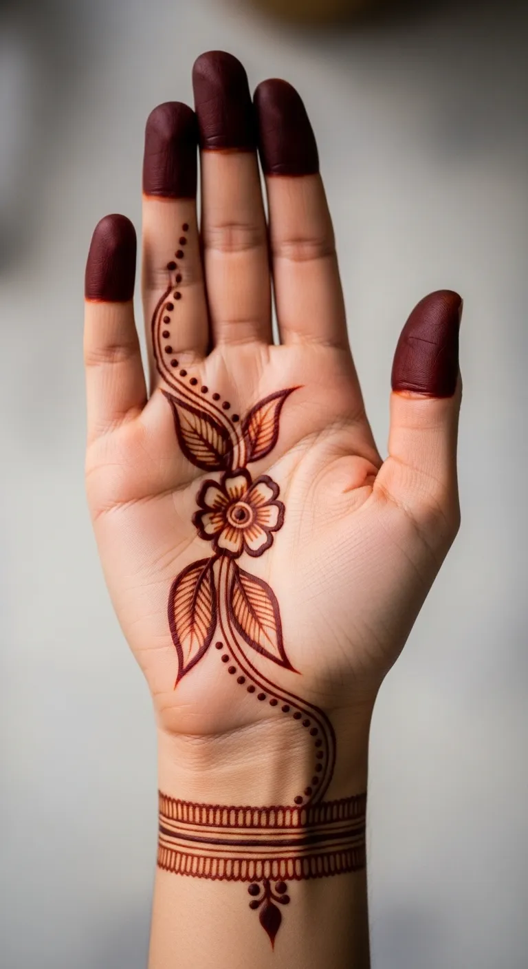 Kids half hand mehndi with small flower design