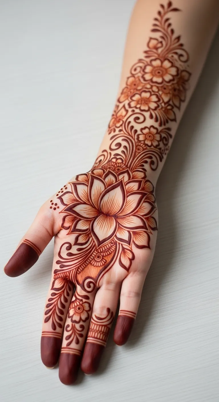 Lotus floral mehndi full bloom design on palm