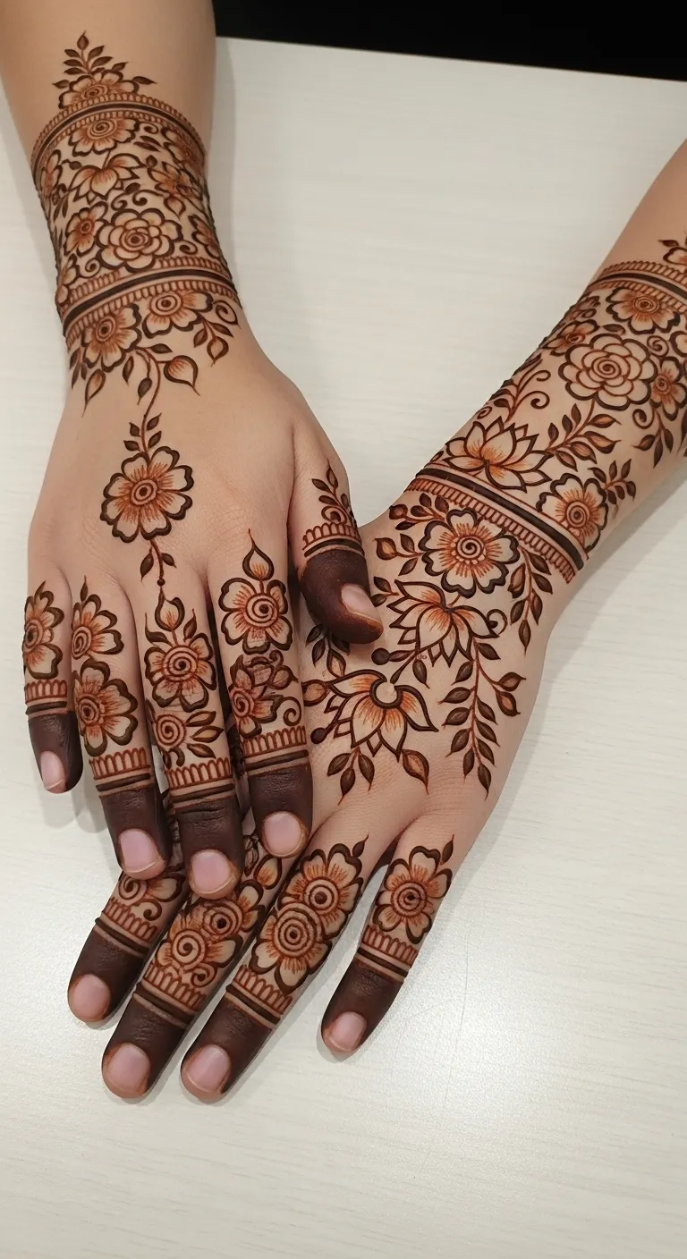 Minimal floral mehndi with single flower on finger
