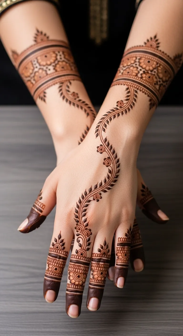 Pakistani back hand bail mehndi with shading