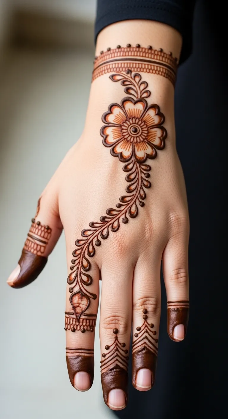 Pakistani back hand flower vine mehndi design