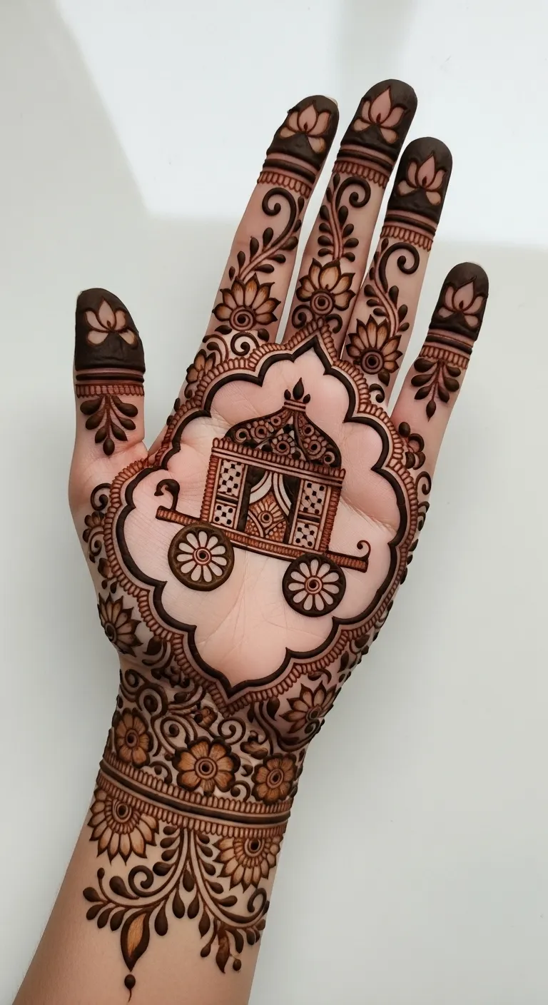 Pakistani mehndi design with traditional doli motif