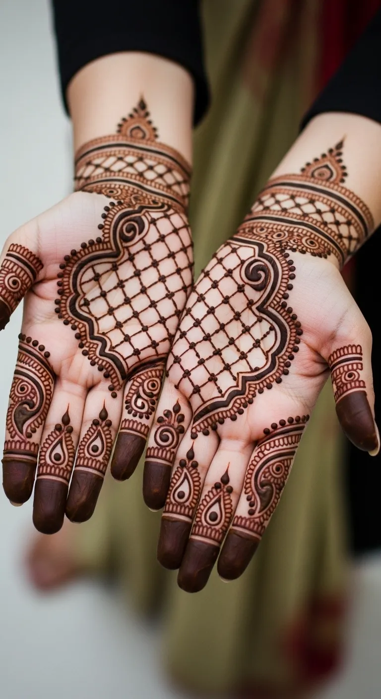 Pakistani full hand jaal and paisley mehndi