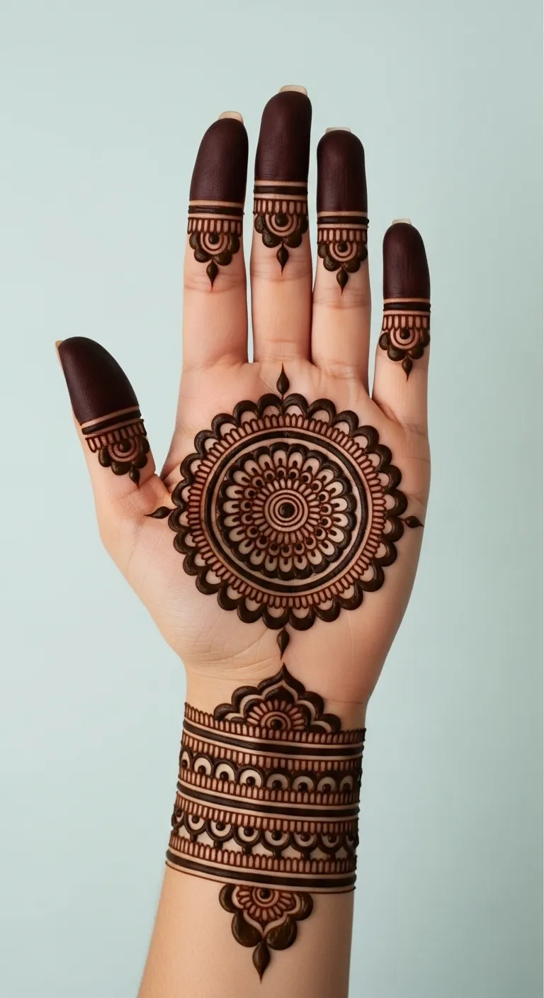 Simple bharwa mehndi round center design