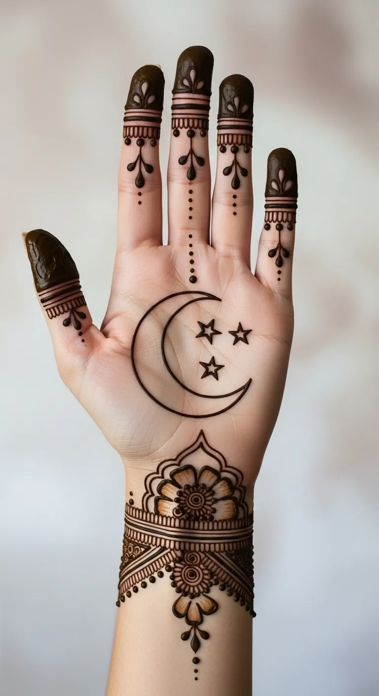 Simple chand mehndi outline with small stars