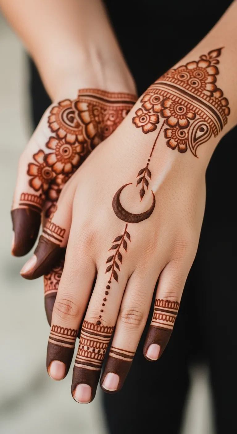 Simple chand mehndi with trailing vine design