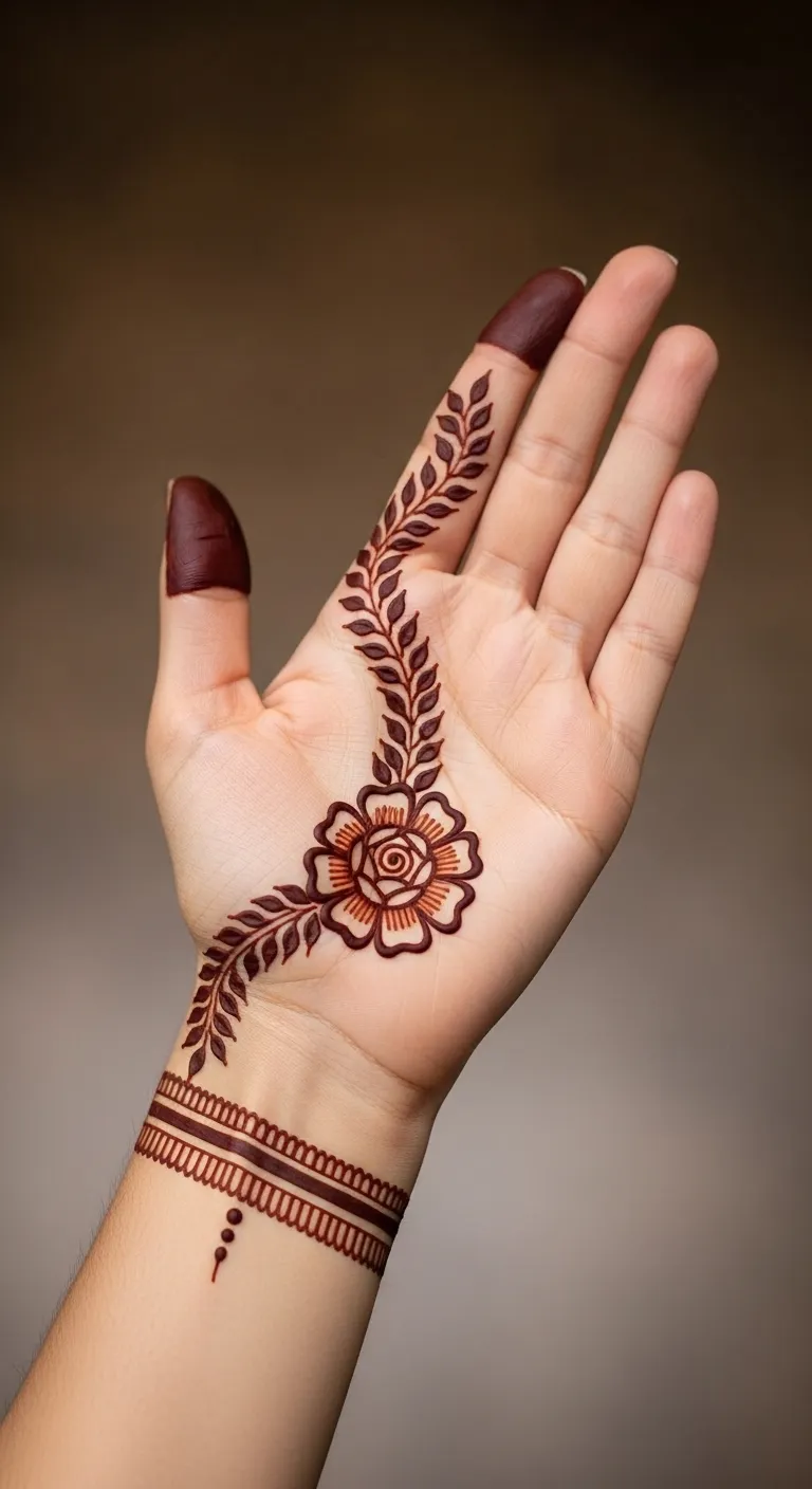 Simple half hand mehndi with single flower design