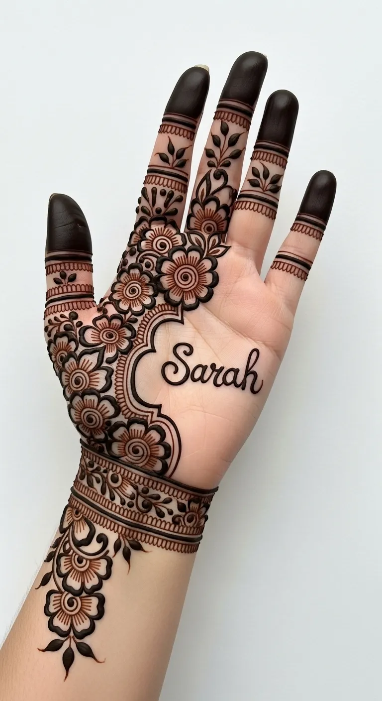 Simple cursive name mehndi on wrist