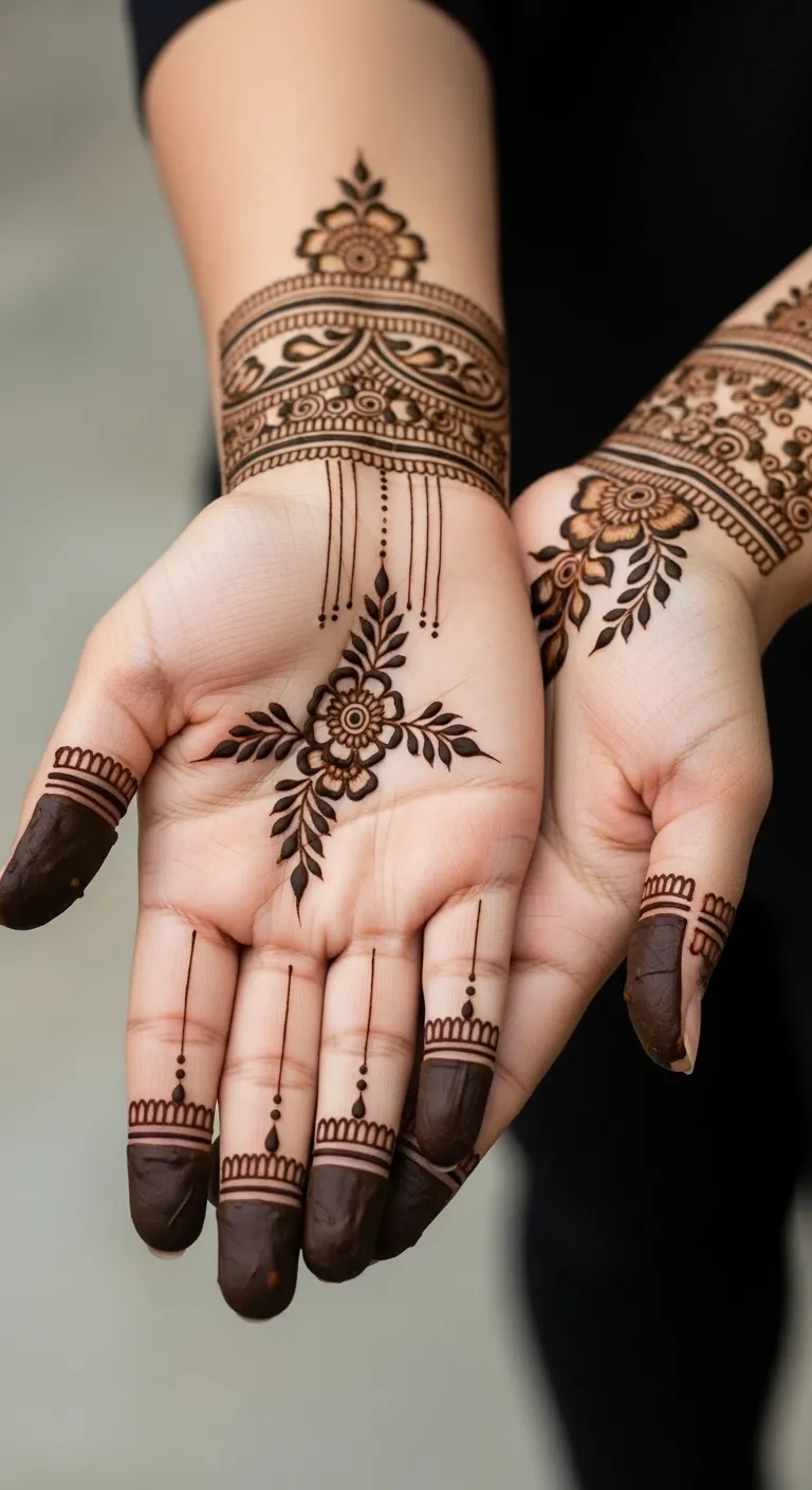 Simple Pakistani floral center mehndi design