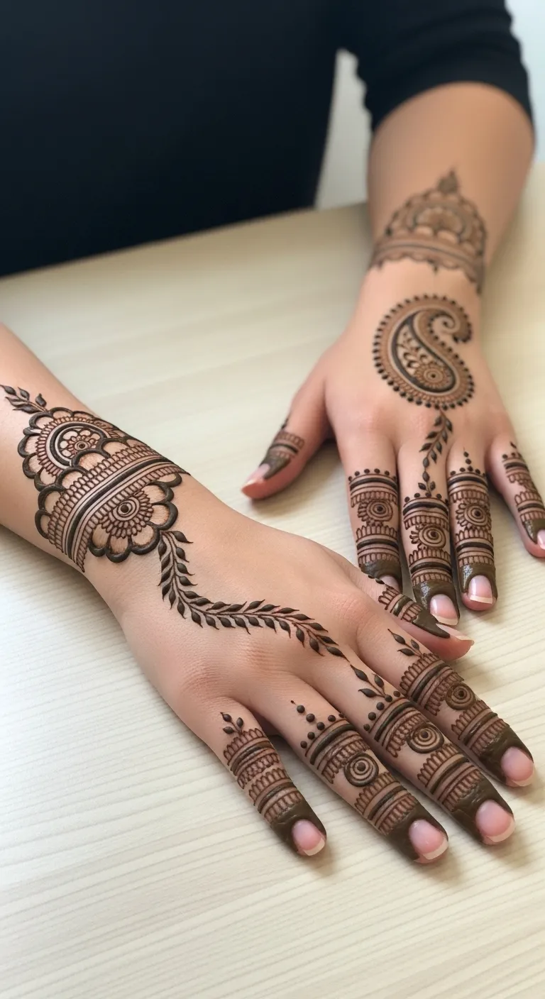 Simple Pakistani mehndi with paisley and minimal vine