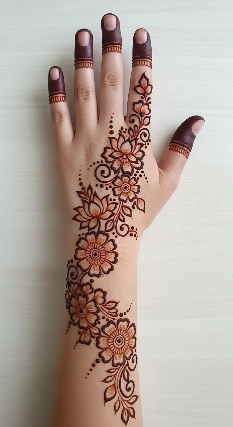 Trending back hand floral trail mehndi design