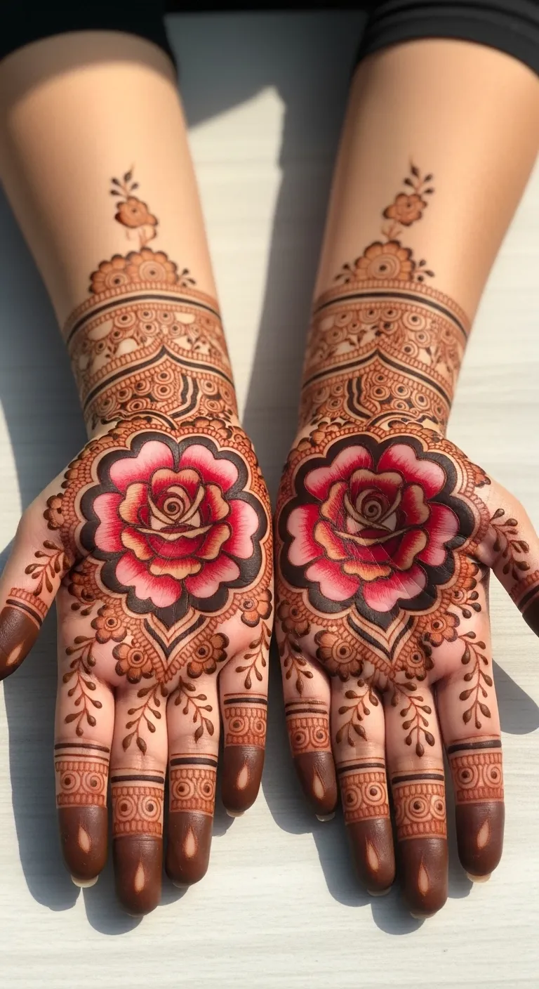 Trending flower mehndi with large rose bloom