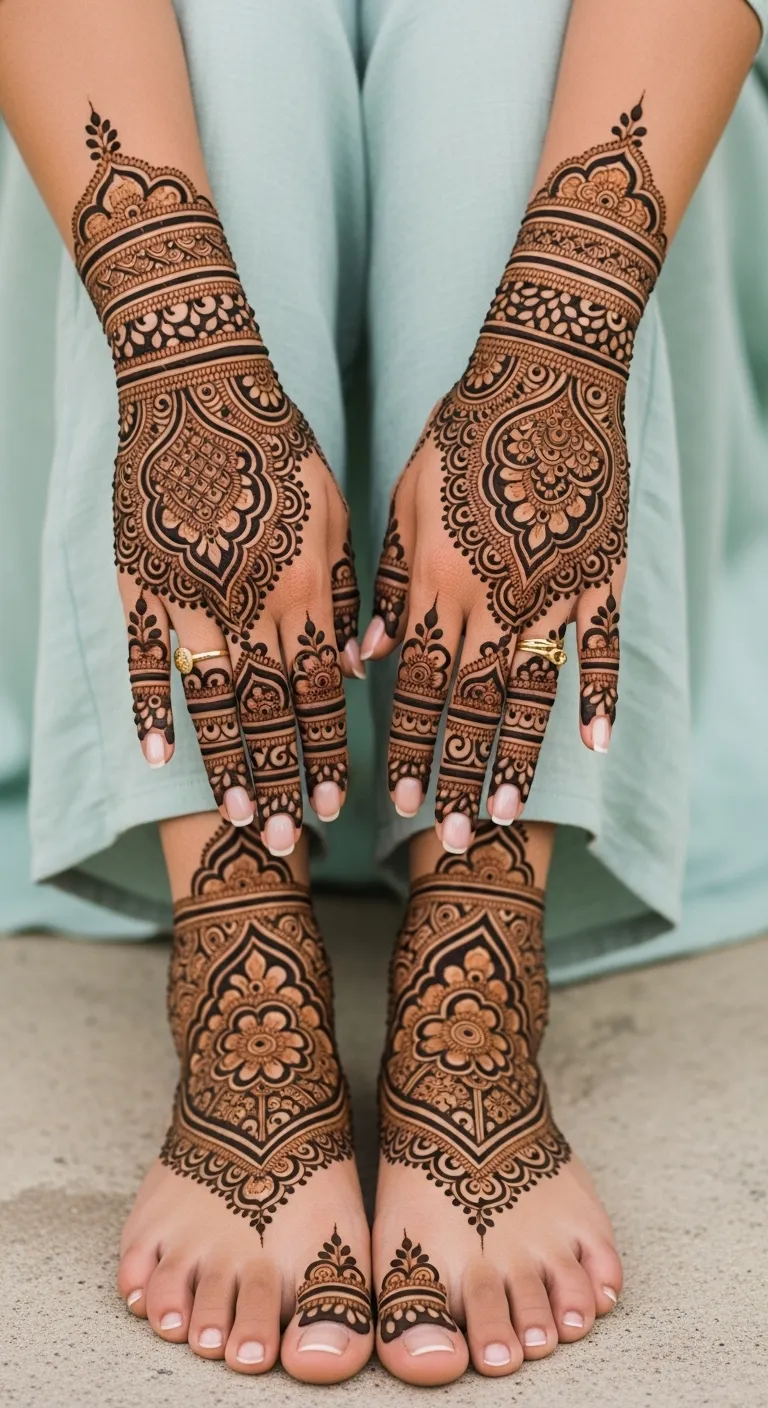 Trending leg mehndi with floral and toe ring design