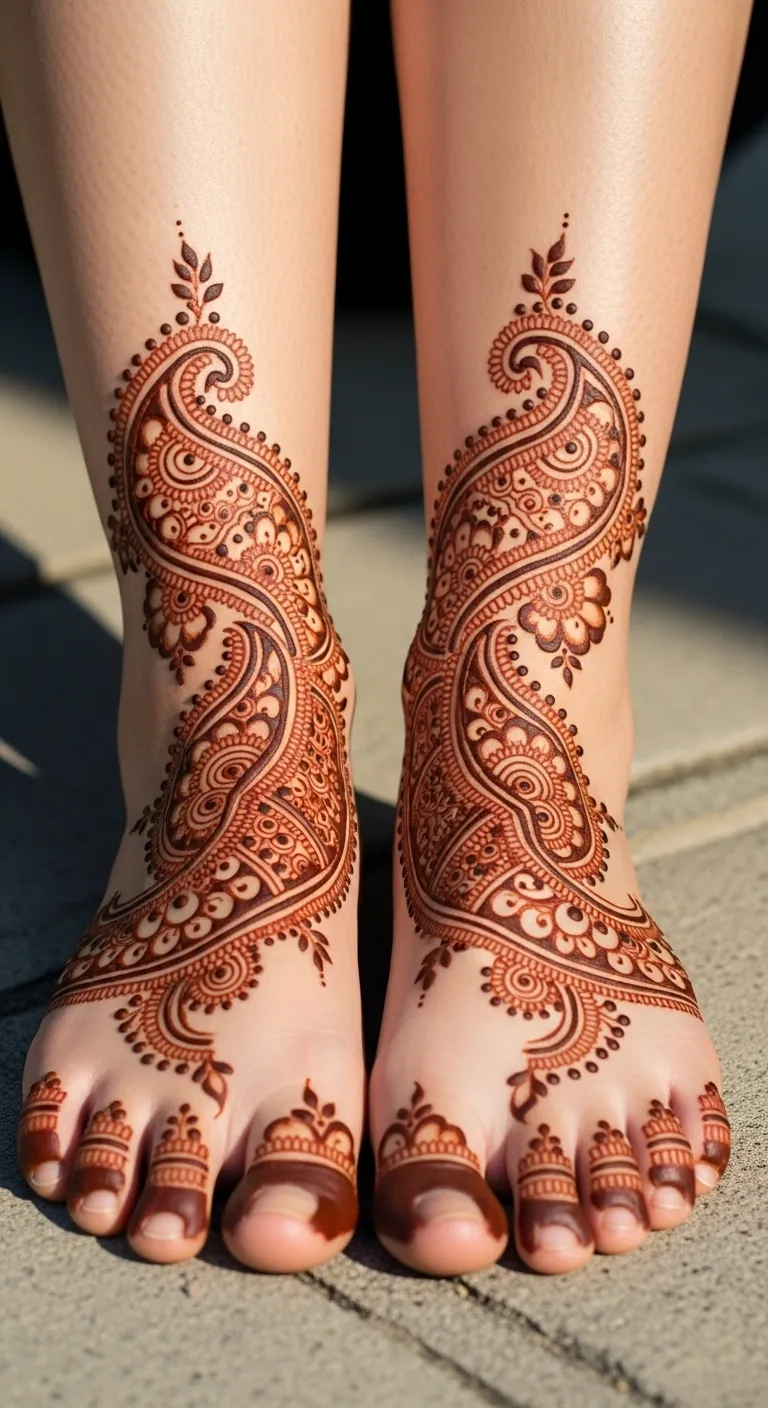 Trending leg paisley mehndi from ankle to toe