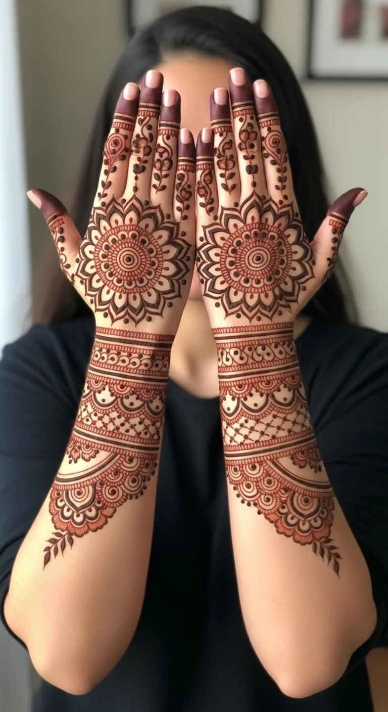 Trending mandala mehndi with intricate petal layers