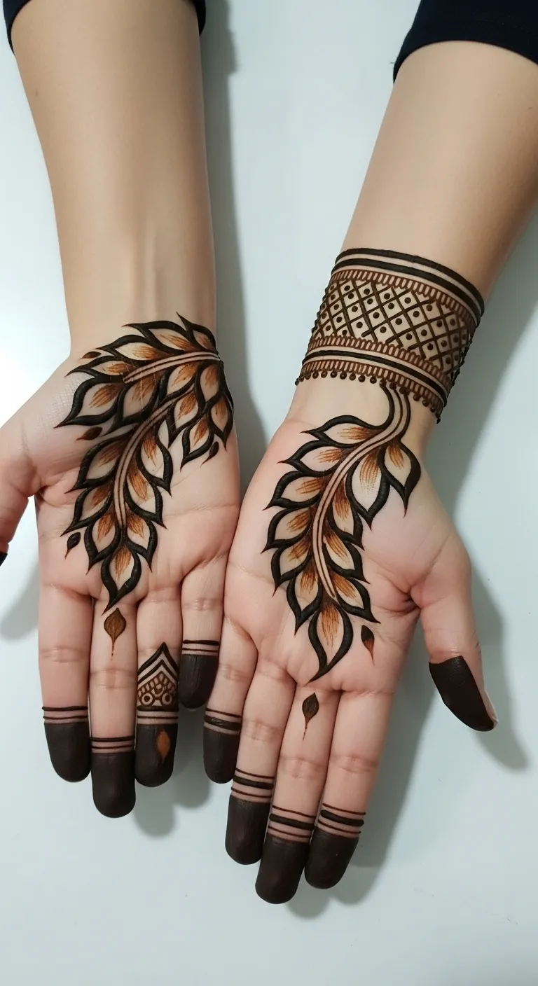 Trending shaded leaf mehndi with gradient effect