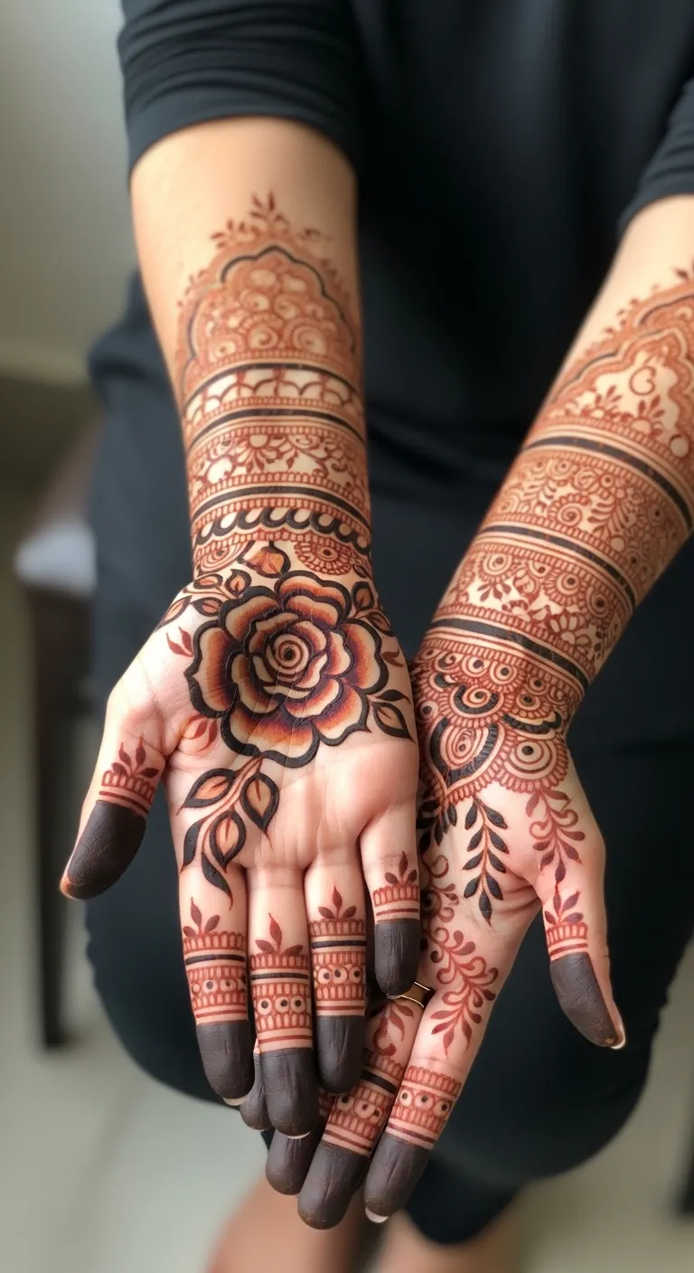 Trending shaded rose mehndi with gradient petals