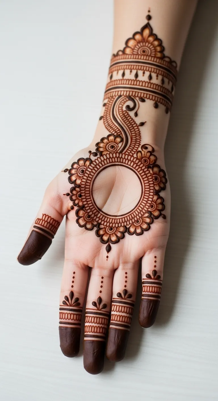 Trending simple circle mehndi with dot border